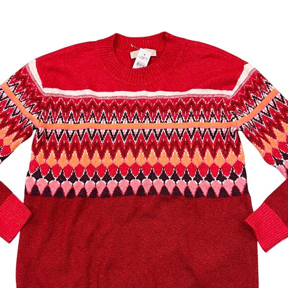 ** NWT LOFT Ruby Rust Red Fair Isle Everyday Sweater - SIZE XL - Picture 3 of 8